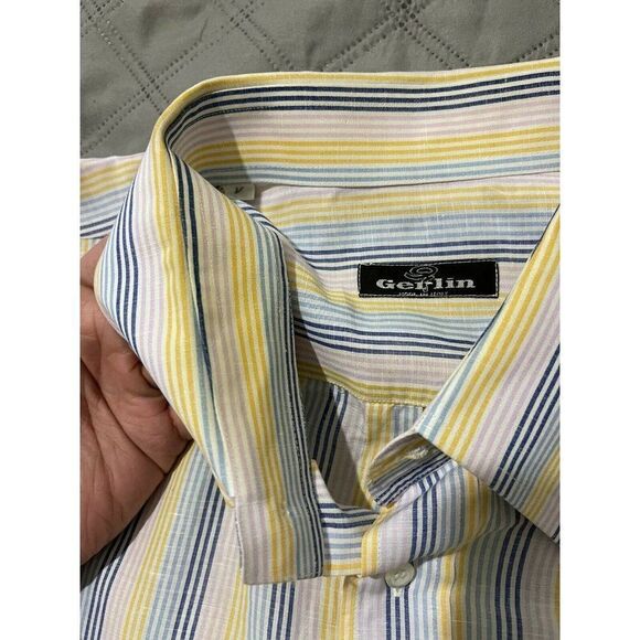 GERLIN Dress Shirt Pink Yellow Blue Stiped Made in Italy Linen Cotton Size 2XL - Picture 8 of 12
